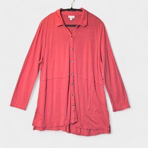 J. Jill Button Down Tunic Top Coral Pink XL Oversized Lagenlook Long Line Casual